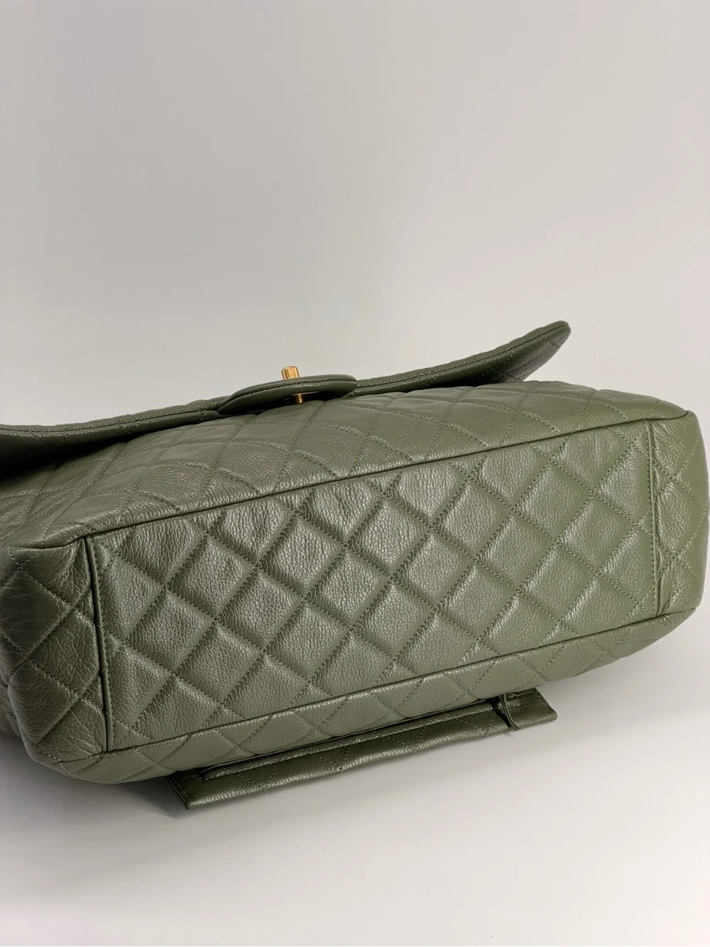 Chanel XXL Travel Classic Flap Bag Khaki Grained Calfskin Leather